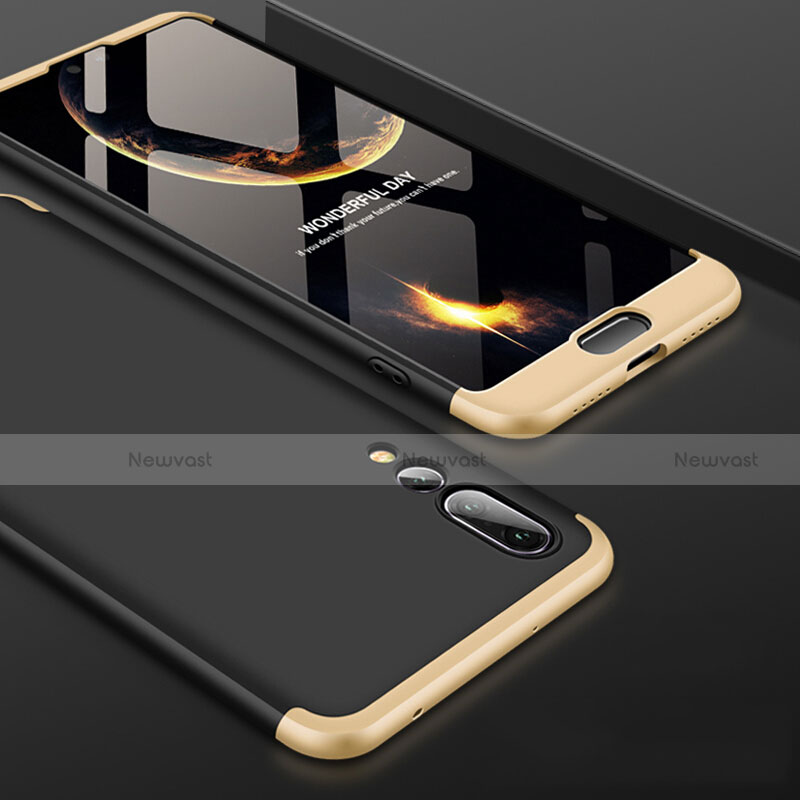 Hard Rigid Plastic Matte Finish Front and Back Cover Case 360 Degrees for Huawei P20 Pro Gold and Black