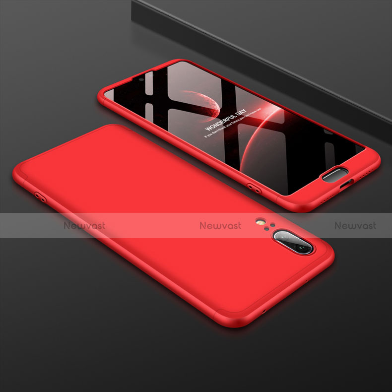 Hard Rigid Plastic Matte Finish Front and Back Cover Case 360 Degrees for Huawei P20 Red