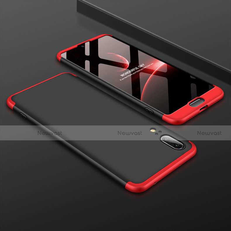 Hard Rigid Plastic Matte Finish Front and Back Cover Case 360 Degrees for Huawei P20 Red and Black