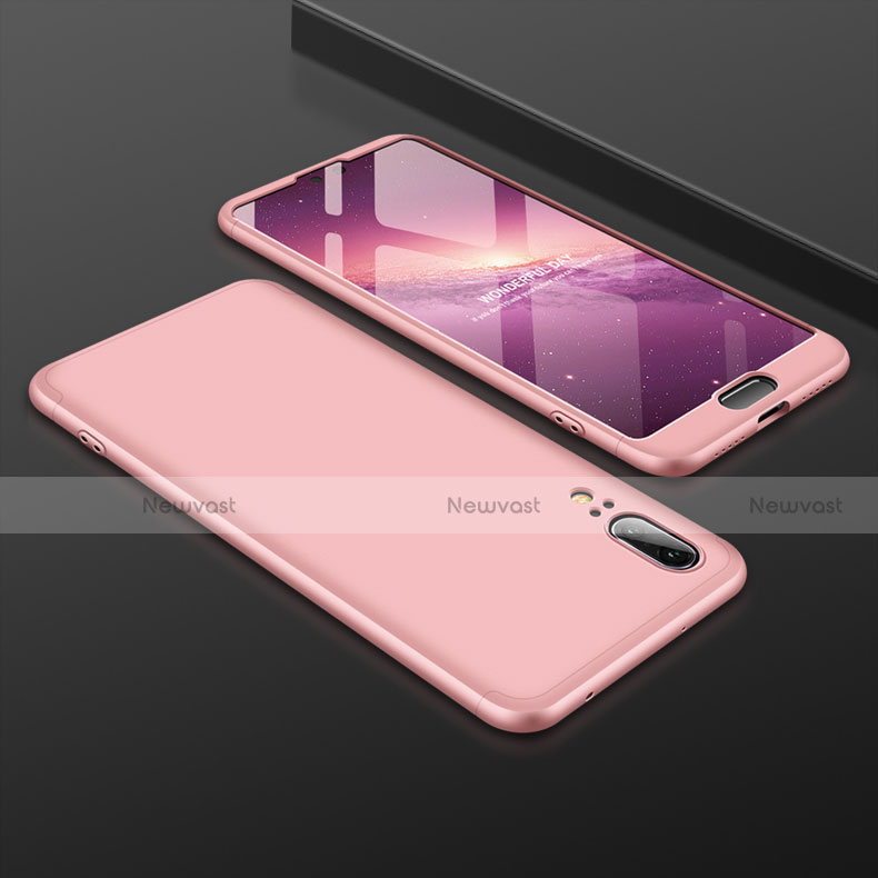 Hard Rigid Plastic Matte Finish Front and Back Cover Case 360 Degrees for Huawei P20 Rose Gold