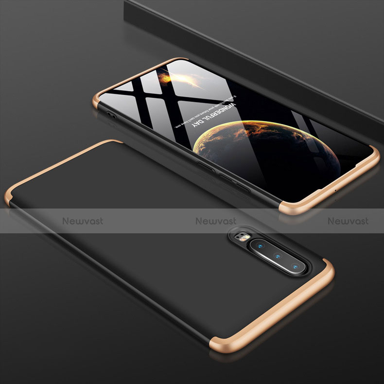 Hard Rigid Plastic Matte Finish Front and Back Cover Case 360 Degrees for Huawei P30 Gold and Black