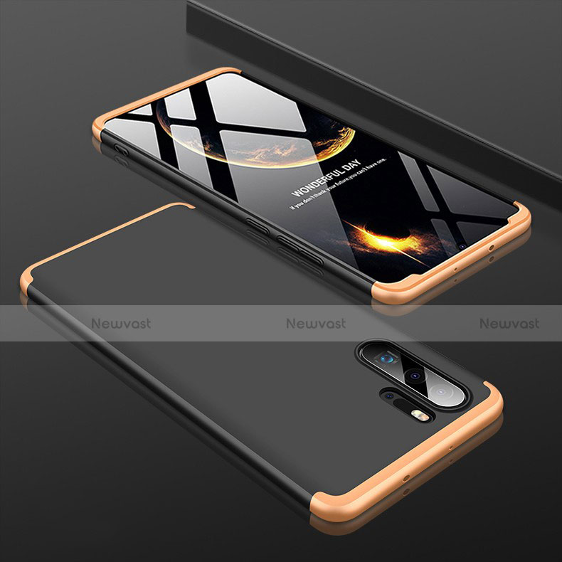 Hard Rigid Plastic Matte Finish Front and Back Cover Case 360 Degrees for Huawei P30 Pro Gold and Black