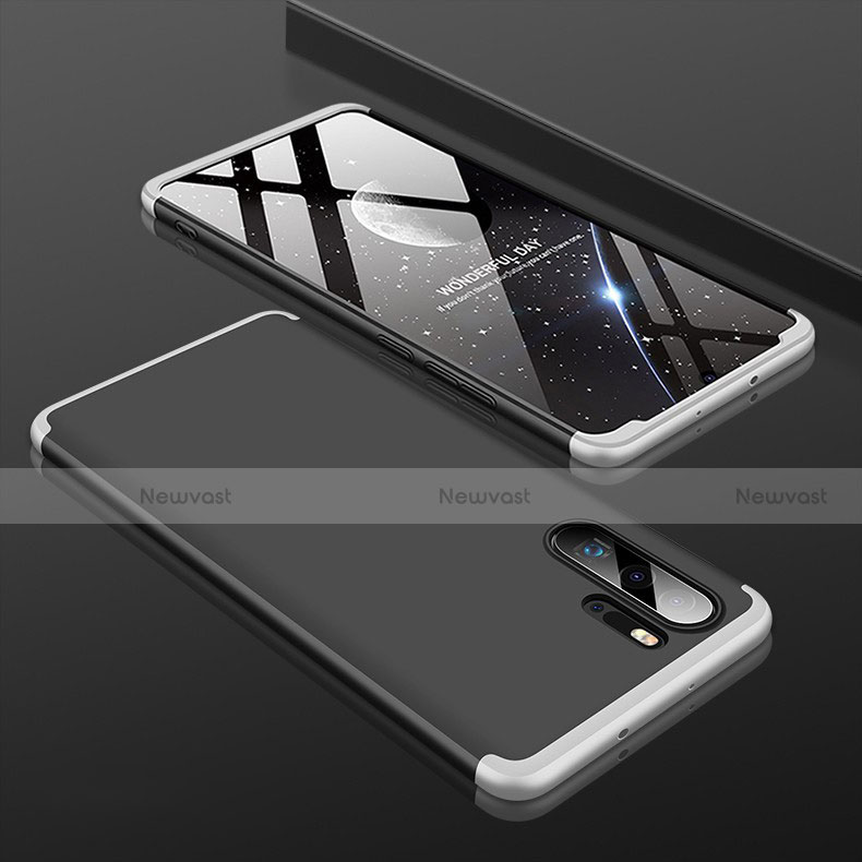 Hard Rigid Plastic Matte Finish Front and Back Cover Case 360 Degrees for Huawei P30 Pro New Edition Silver and Black