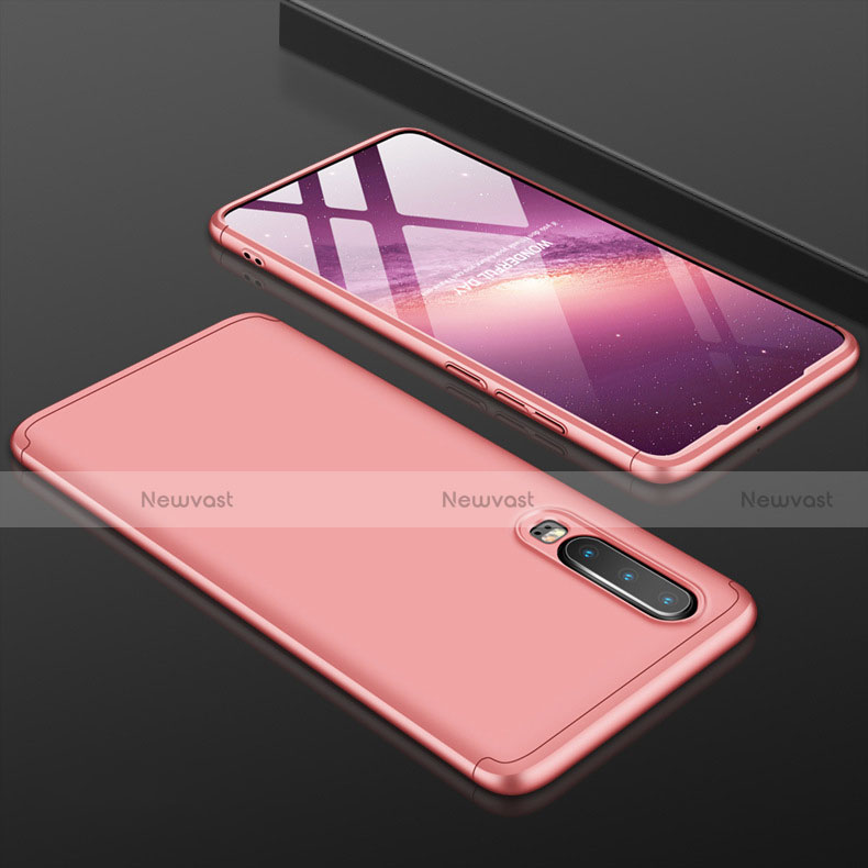 Hard Rigid Plastic Matte Finish Front and Back Cover Case 360 Degrees for Huawei P30 Rose Gold