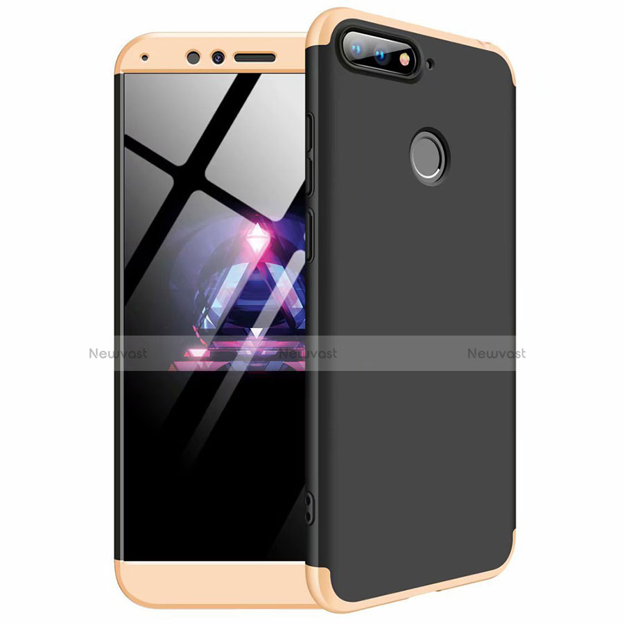 Hard Rigid Plastic Matte Finish Front and Back Cover Case 360 Degrees for Huawei Y6 Prime (2018) Gold and Black