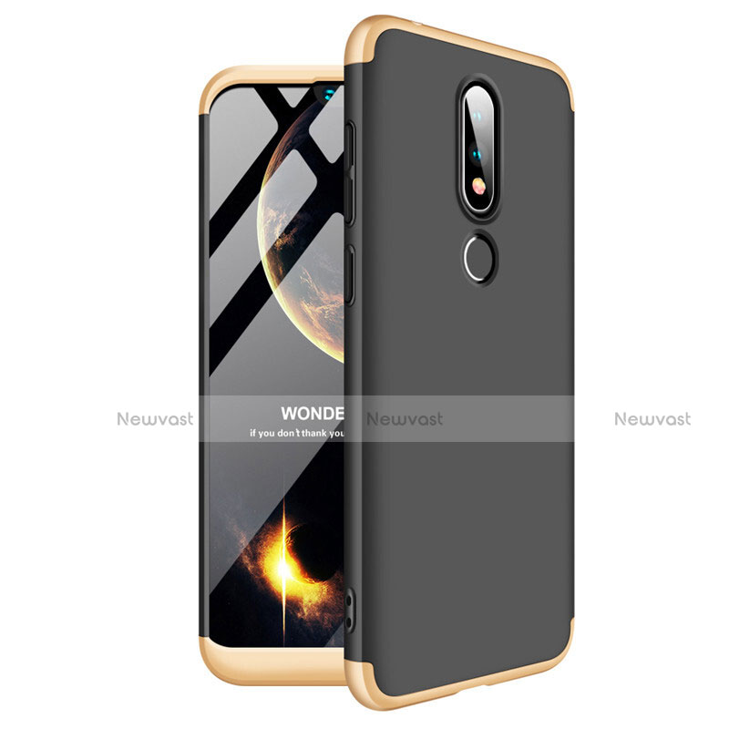 Hard Rigid Plastic Matte Finish Front and Back Cover Case 360 Degrees for Nokia 6.1 Plus Gold and Black