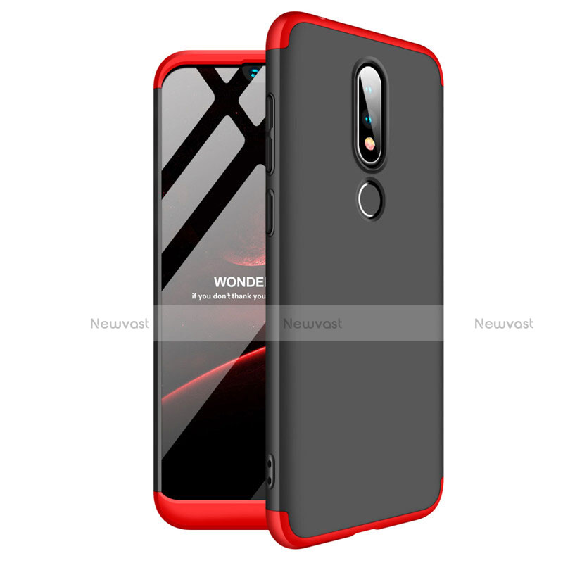 Hard Rigid Plastic Matte Finish Front and Back Cover Case 360 Degrees for Nokia 6.1 Plus Red and Black