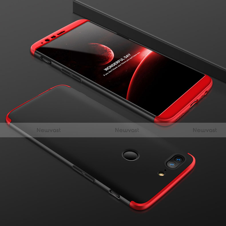 Hard Rigid Plastic Matte Finish Front and Back Cover Case 360 Degrees for OnePlus 5T A5010 Red and Black