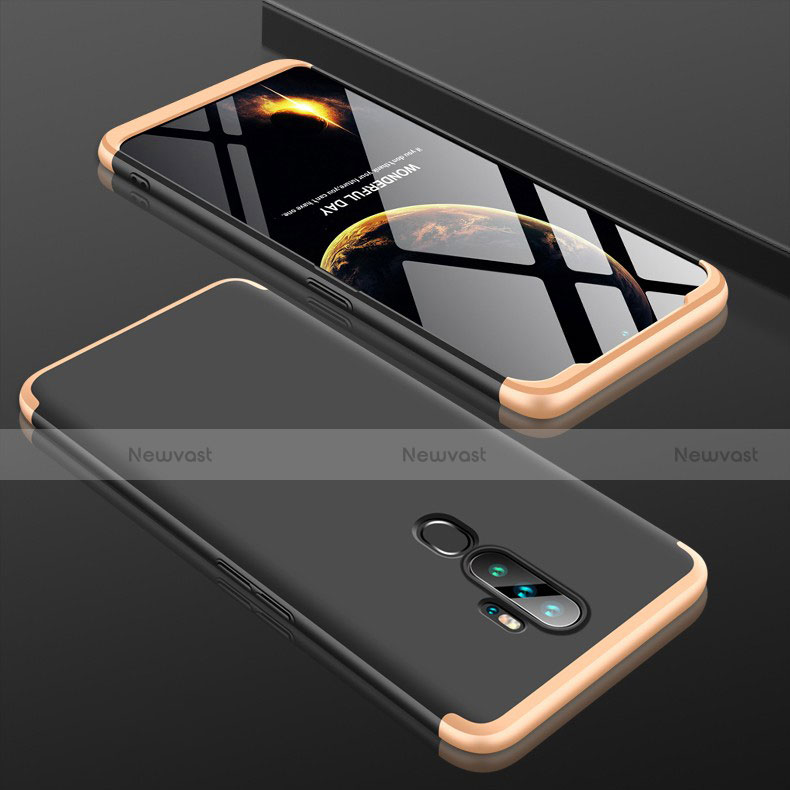 Hard Rigid Plastic Matte Finish Front and Back Cover Case 360 Degrees for Oppo A11 Gold and Black