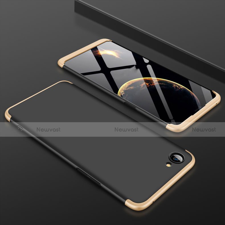 Hard Rigid Plastic Matte Finish Front and Back Cover Case 360 Degrees for Oppo A3 Gold and Black