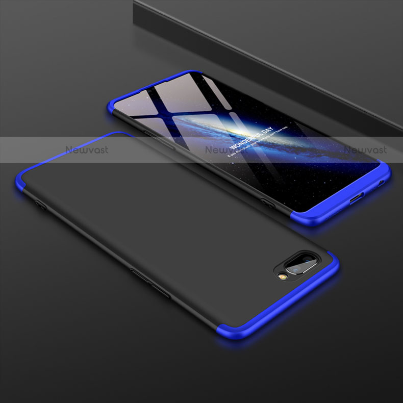 Hard Rigid Plastic Matte Finish Front and Back Cover Case 360 Degrees for Oppo A5 Blue and Black