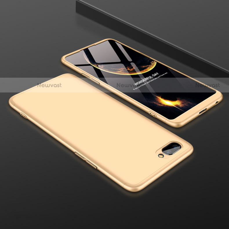 Hard Rigid Plastic Matte Finish Front and Back Cover Case 360 Degrees for Oppo A5 Gold