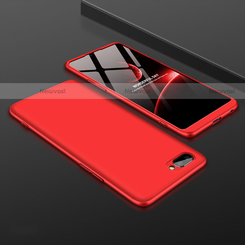 Hard Rigid Plastic Matte Finish Front and Back Cover Case 360 Degrees for Oppo A5 Red
