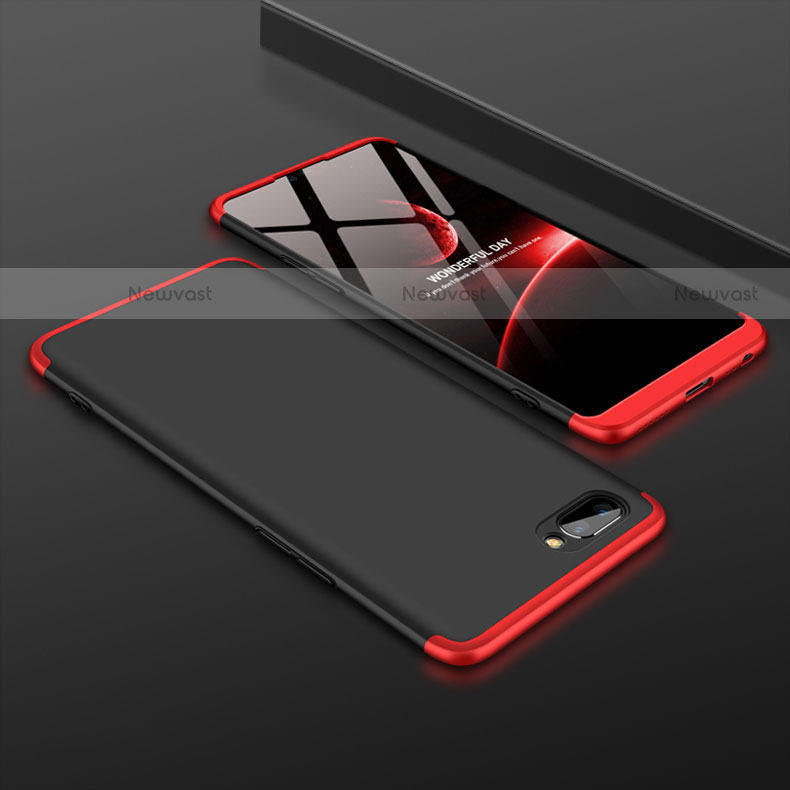 Hard Rigid Plastic Matte Finish Front and Back Cover Case 360 Degrees for Oppo A5 Red and Black