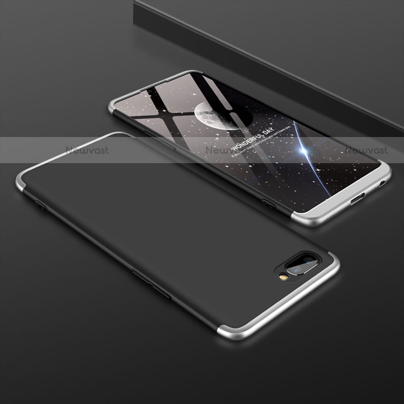 Hard Rigid Plastic Matte Finish Front and Back Cover Case 360 Degrees for Oppo A5 Silver and Black