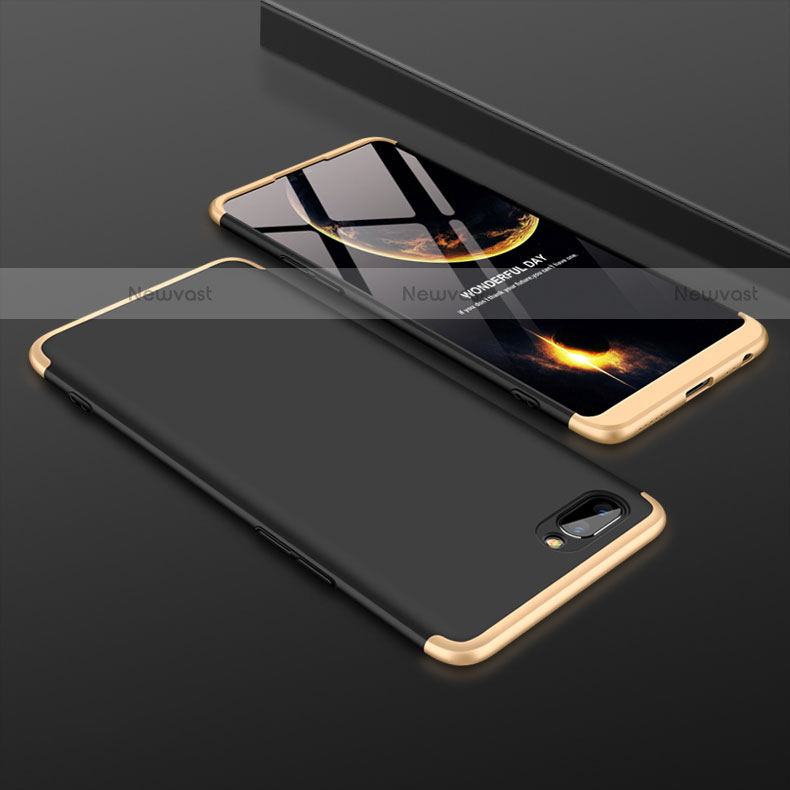 Hard Rigid Plastic Matte Finish Front and Back Cover Case 360 Degrees for Oppo AX5 Gold and Black