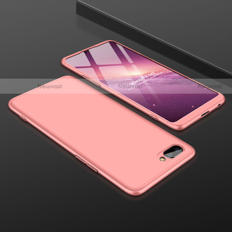 Hard Rigid Plastic Matte Finish Front and Back Cover Case 360 Degrees for Oppo AX5 Rose Gold