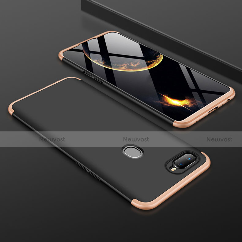 Hard Rigid Plastic Matte Finish Front and Back Cover Case 360 Degrees for Oppo AX7 Gold and Black