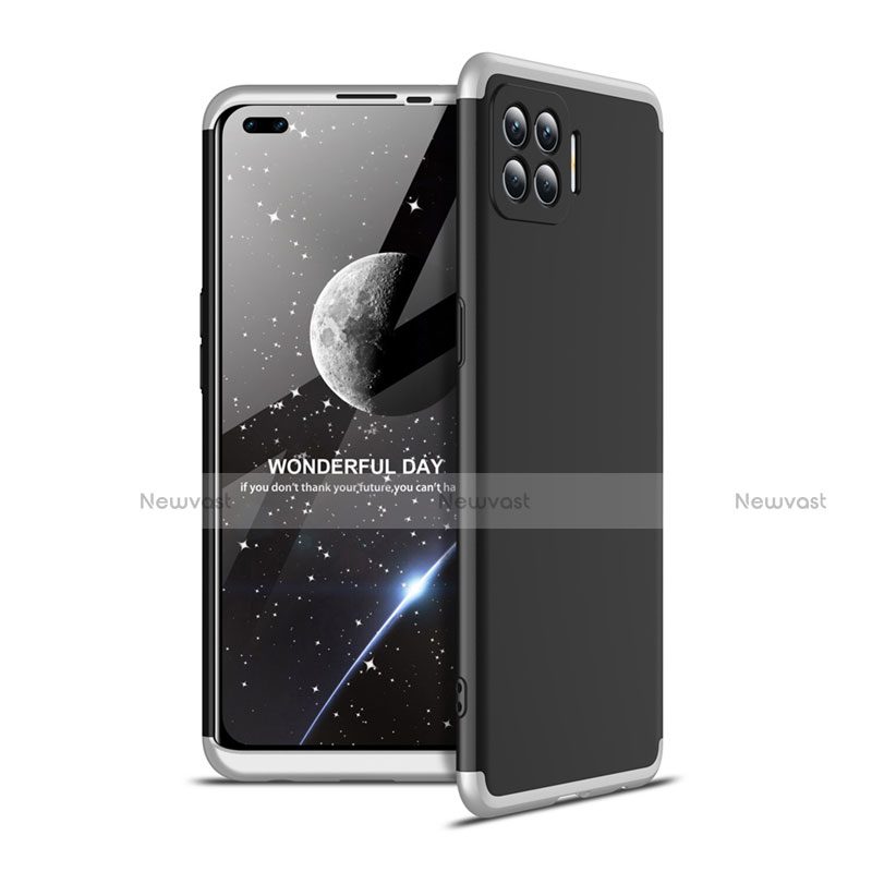 Hard Rigid Plastic Matte Finish Front and Back Cover Case 360 Degrees for Oppo F17 Pro Silver and Black