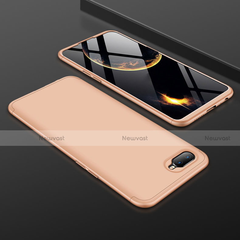 Hard Rigid Plastic Matte Finish Front and Back Cover Case 360 Degrees for Oppo R15X Gold