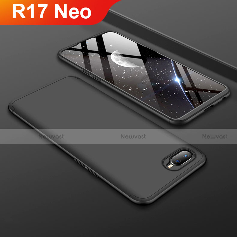 Hard Rigid Plastic Matte Finish Front and Back Cover Case 360 Degrees for Oppo R17 Neo Black