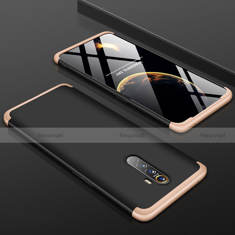 Hard Rigid Plastic Matte Finish Front and Back Cover Case 360 Degrees for Oppo Reno Ace Gold and Black