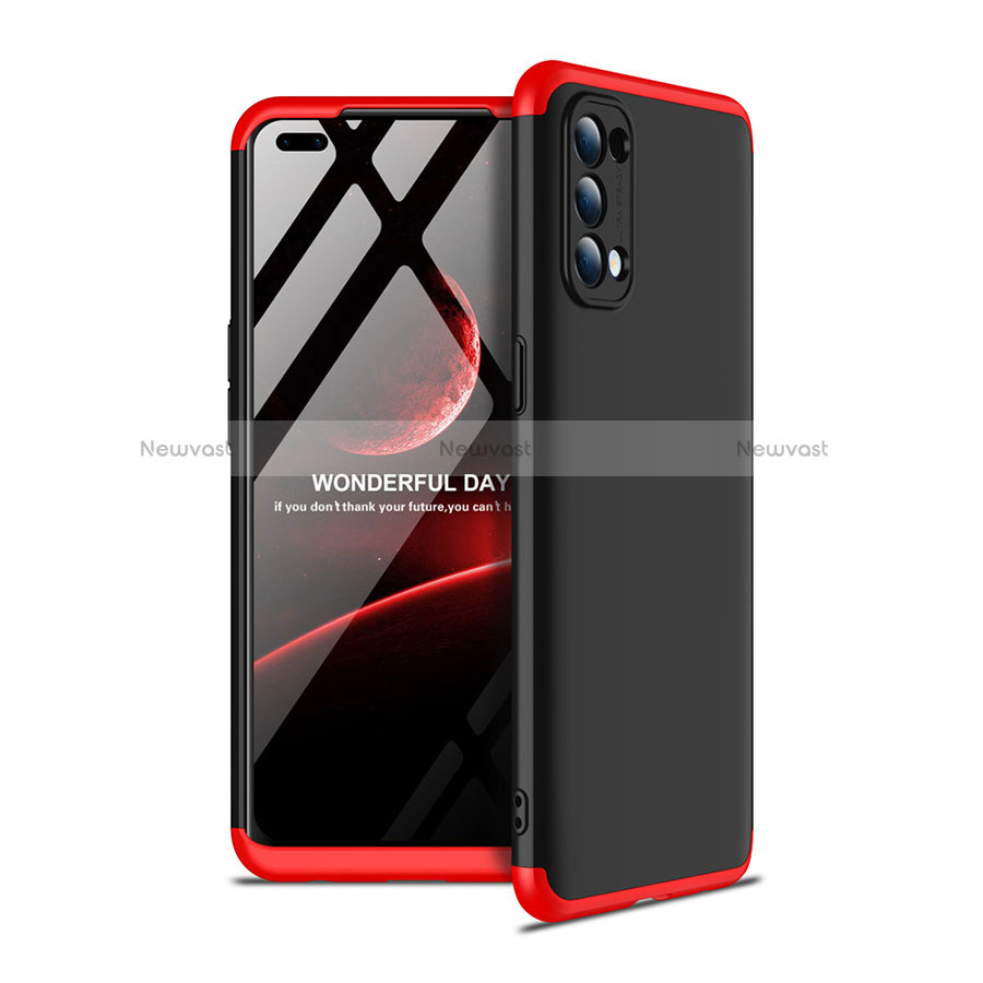 Hard Rigid Plastic Matte Finish Front and Back Cover Case 360 Degrees for Oppo Reno4 4G Red and Black