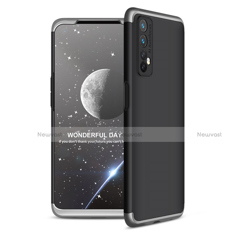 Hard Rigid Plastic Matte Finish Front and Back Cover Case 360 Degrees for Realme 7 Silver and Black