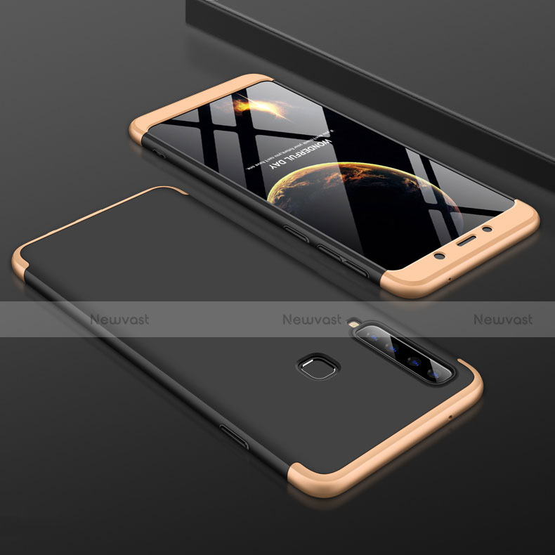 Hard Rigid Plastic Matte Finish Front and Back Cover Case 360 Degrees for Samsung Galaxy A9s Gold and Black