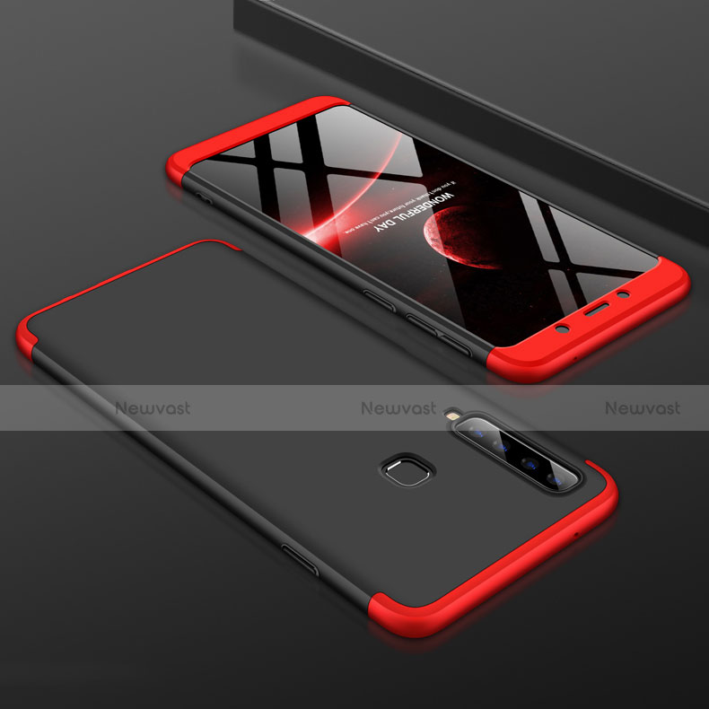 Hard Rigid Plastic Matte Finish Front and Back Cover Case 360 Degrees for Samsung Galaxy A9s Red and Black