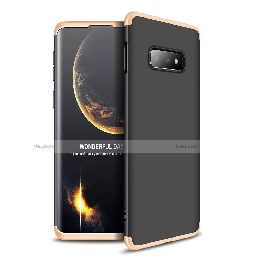 Hard Rigid Plastic Matte Finish Front and Back Cover Case 360 Degrees for Samsung Galaxy S10e Gold and Black