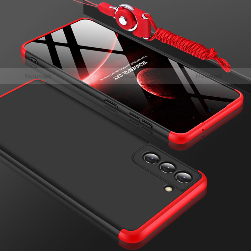 Hard Rigid Plastic Matte Finish Front and Back Cover Case 360 Degrees for Samsung Galaxy S21 5G Red and Black