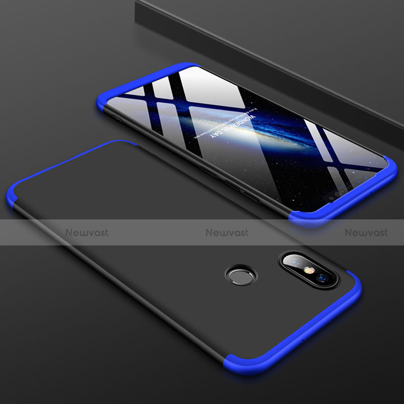 Hard Rigid Plastic Matte Finish Front and Back Cover Case 360 Degrees for Xiaomi Mi 8 Blue and Black