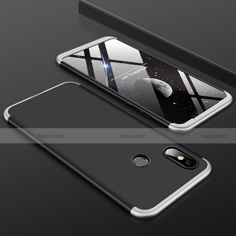 Hard Rigid Plastic Matte Finish Front and Back Cover Case 360 Degrees for Xiaomi Mi 8 Silver and Black