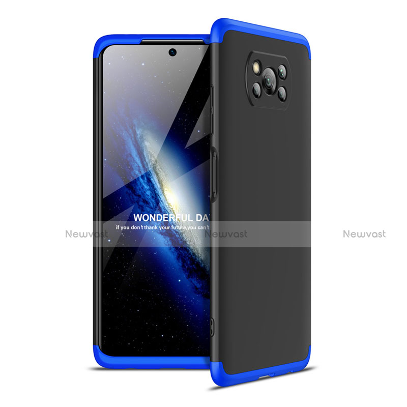 Hard Rigid Plastic Matte Finish Front and Back Cover Case 360 Degrees for Xiaomi Poco X3 Blue and Black