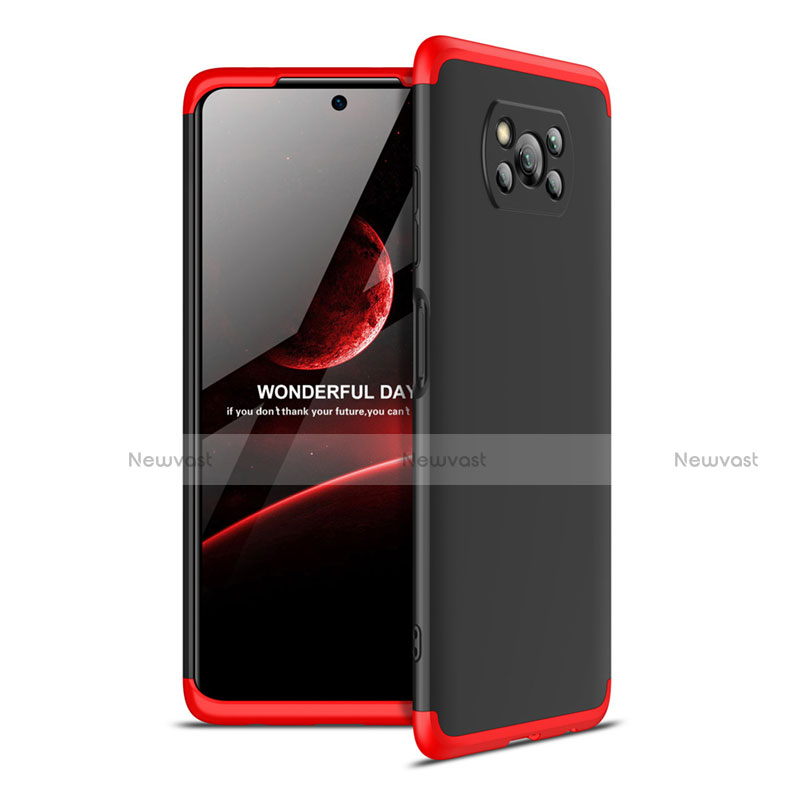 Hard Rigid Plastic Matte Finish Front and Back Cover Case 360 Degrees for Xiaomi Poco X3 NFC Red and Black