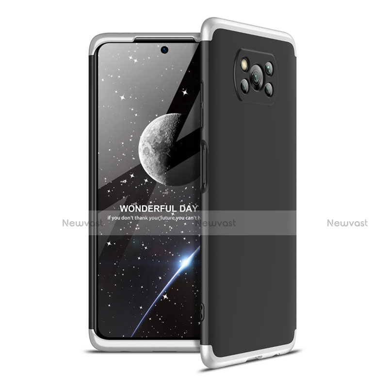 Hard Rigid Plastic Matte Finish Front and Back Cover Case 360 Degrees for Xiaomi Poco X3 Pro Silver and Black