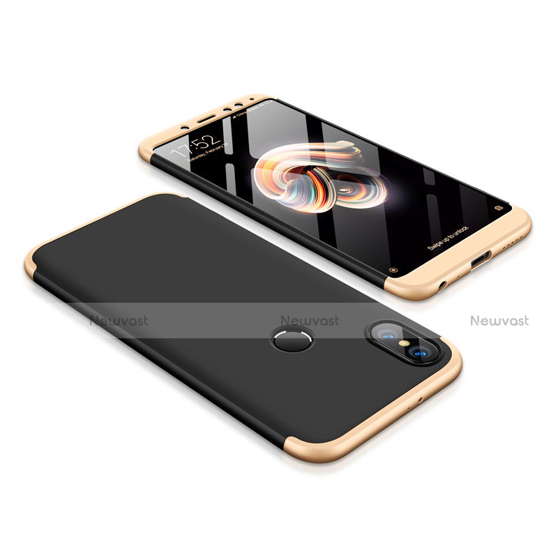 Hard Rigid Plastic Matte Finish Front and Back Cover Case 360 Degrees for Xiaomi Redmi Note 5 AI Dual Camera Gold and Black