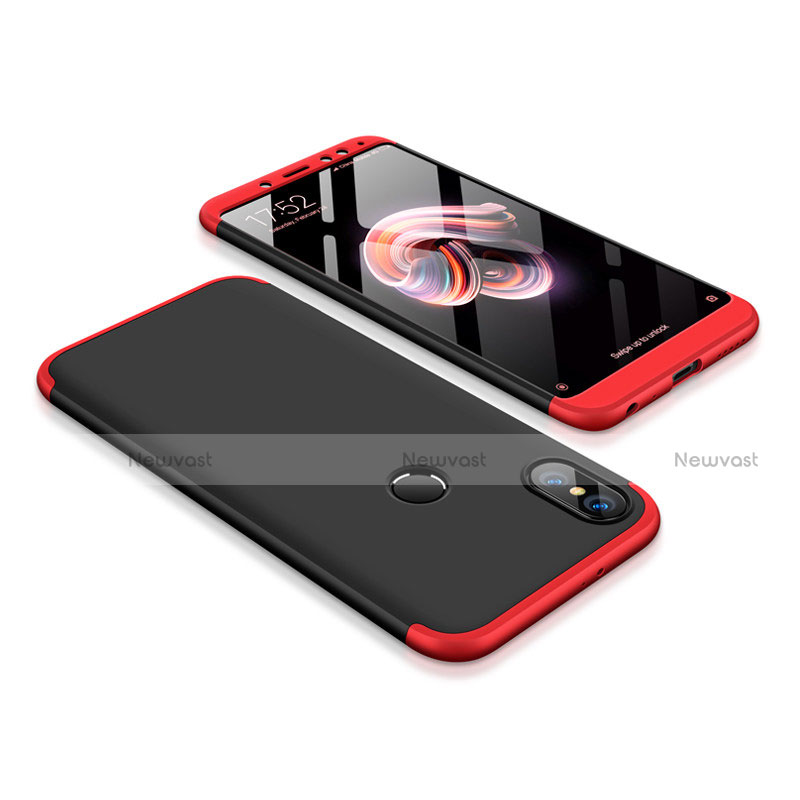 Hard Rigid Plastic Matte Finish Front and Back Cover Case 360 Degrees for Xiaomi Redmi Note 5 AI Dual Camera Red and Black