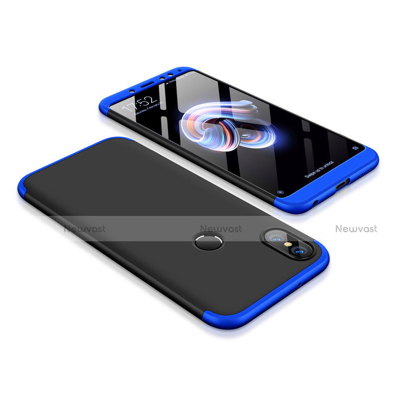 Hard Rigid Plastic Matte Finish Front and Back Cover Case 360 Degrees for Xiaomi Redmi Note 5 Pro Blue and Black