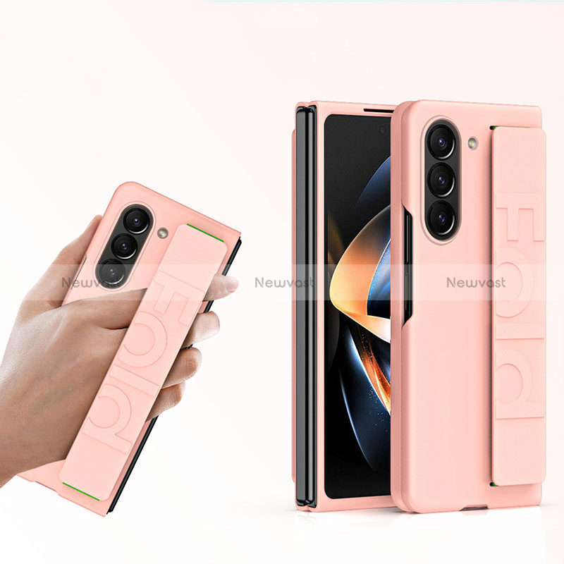 Hard Rigid Plastic Matte Finish Front and Back Cover Case 360 Degrees HD1 for Samsung Galaxy Z Fold5 5G Rose Gold