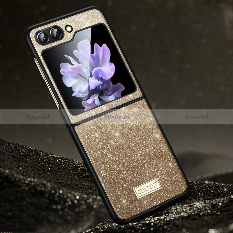 Hard Rigid Plastic Matte Finish Front and Back Cover Case 360 Degrees LD1 for Samsung Galaxy Z Flip5 5G Gold