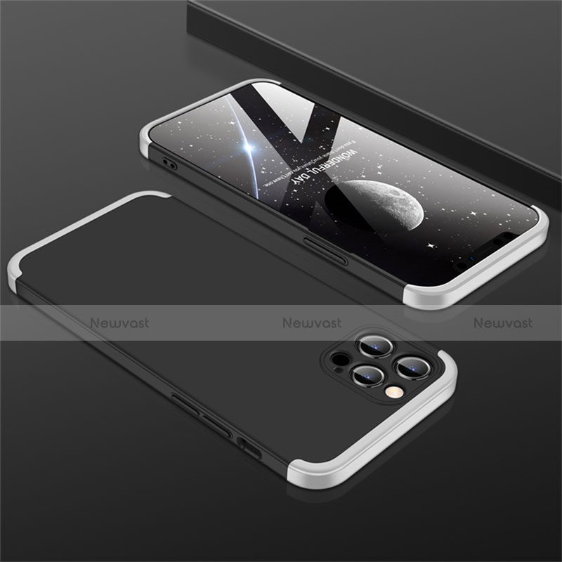 Hard Rigid Plastic Matte Finish Front and Back Cover Case 360 Degrees M01 for Apple iPhone 12 Pro Max Silver and Black