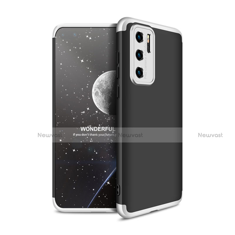 Hard Rigid Plastic Matte Finish Front and Back Cover Case 360 Degrees M01 for Huawei P40 Silver and Black