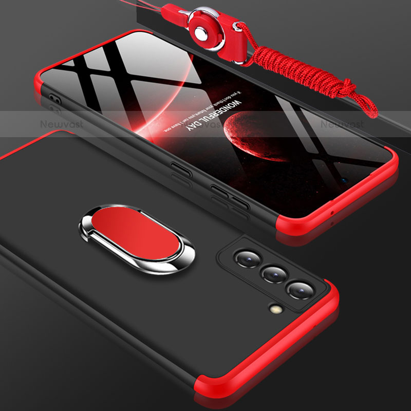 Hard Rigid Plastic Matte Finish Front and Back Cover Case 360 Degrees M01 for Samsung Galaxy S21 FE 5G Red and Black