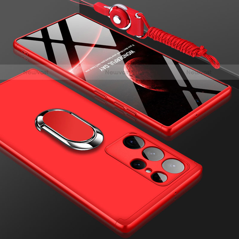 Hard Rigid Plastic Matte Finish Front and Back Cover Case 360 Degrees M01 for Samsung Galaxy S22 Ultra 5G Red