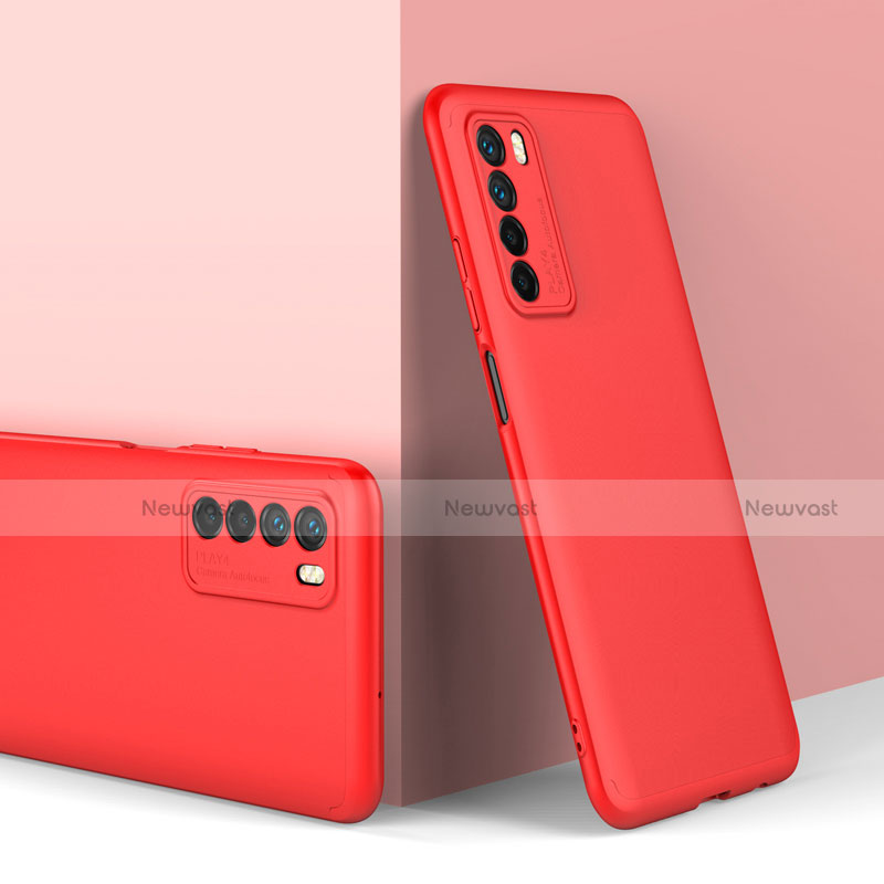 Hard Rigid Plastic Matte Finish Front and Back Cover Case 360 Degrees P01 for Huawei Honor Play4 5G Red