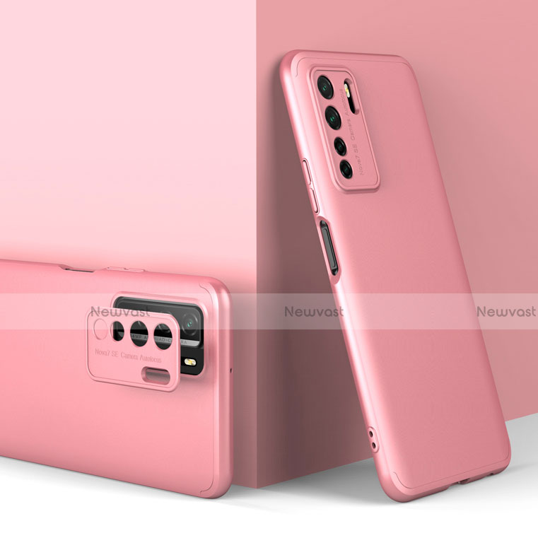 Hard Rigid Plastic Matte Finish Front and Back Cover Case 360 Degrees P01 for Huawei Nova 7 SE 5G Rose Gold