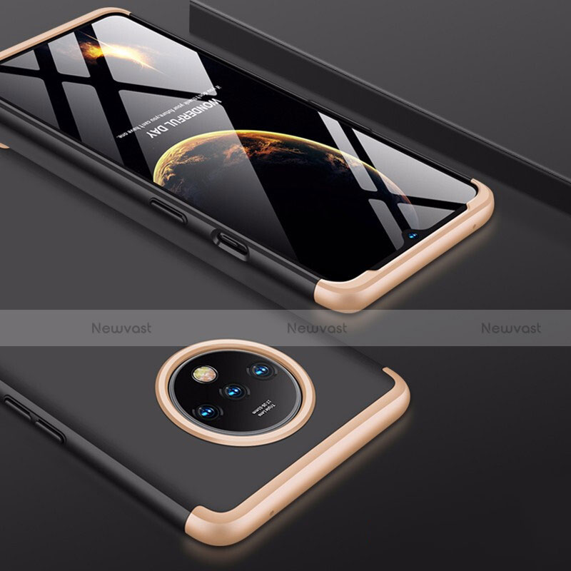 Hard Rigid Plastic Matte Finish Front and Back Cover Case 360 Degrees P01 for OnePlus 7T Gold and Black