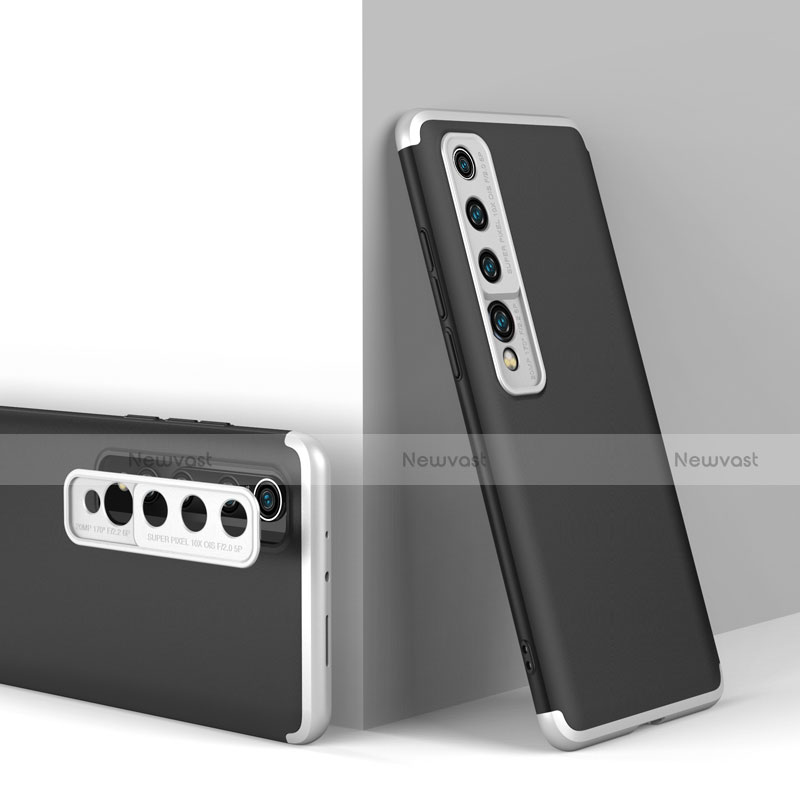 Hard Rigid Plastic Matte Finish Front and Back Cover Case 360 Degrees P01 for Xiaomi Mi 10 Silver and Black